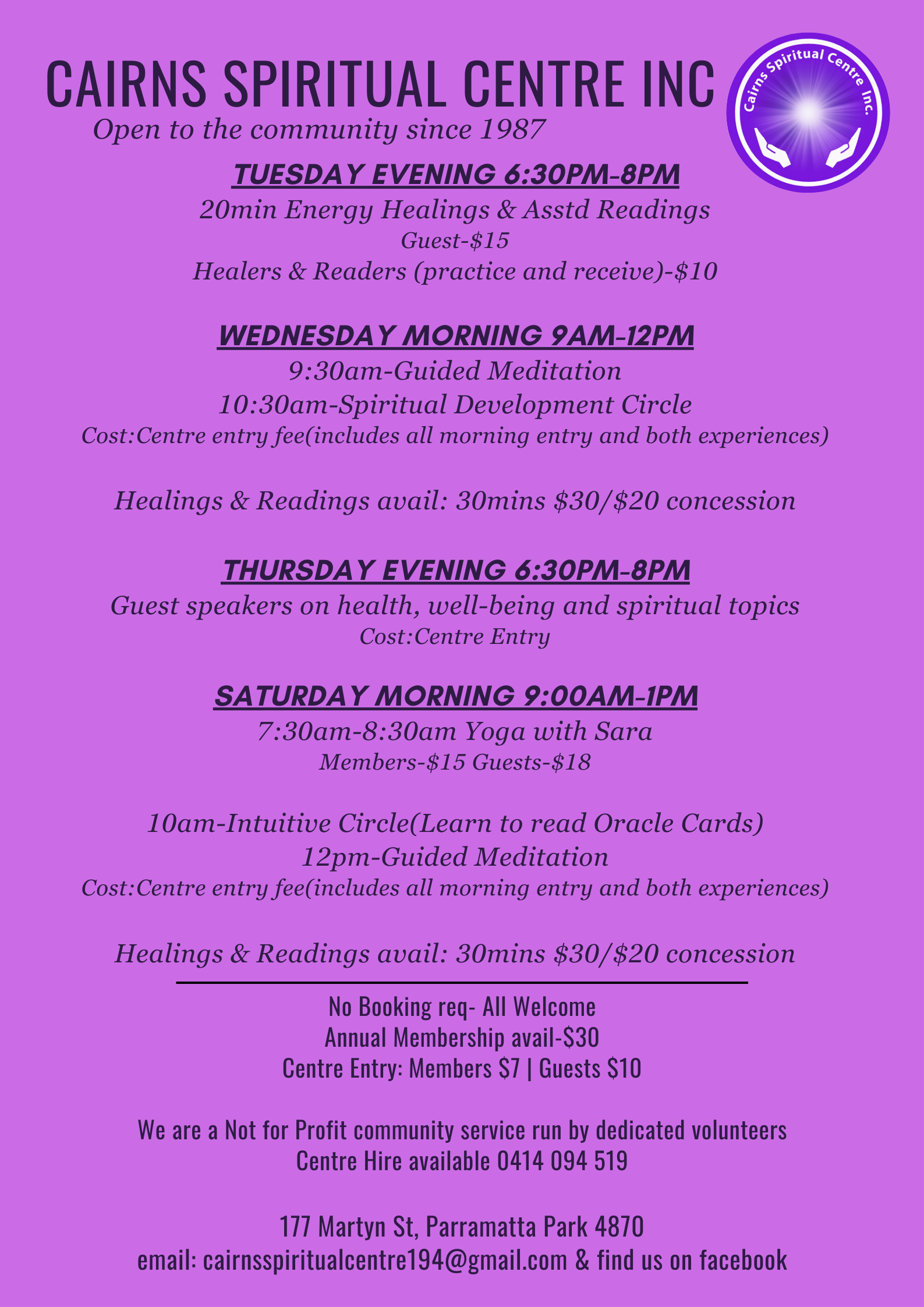 Cairns Spiritual Centre Program